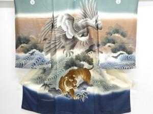 鷹に虎模様刺繍紋付男児着物